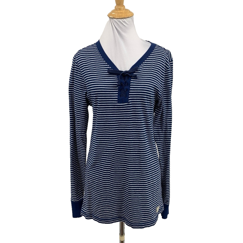 Kimes Ranch Shirt Women XL Extra Large Cotton Long Sleeve Henley Lace Up Striped